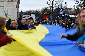 Protestors Gather In Budapest On The Second Anniversary Of The Russian Invasion Of Ukraine