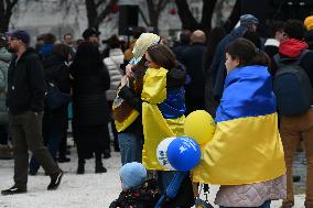 Protestors Gather In Budapest On The Second Anniversary Of The Russian Invasion Of Ukraine