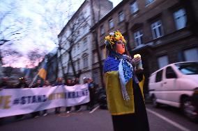 Protestors Gather In Budapest On The Second Anniversary Of The Russian Invasion Of Ukraine