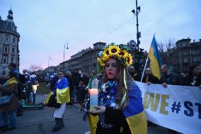 Protestors Gather In Budapest On The Second Anniversary Of The Russian Invasion Of Ukraine