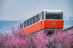 A Sightseeing Cable Car Shuttles Between The Urban Space And The Bank of The Jialing River in Chongqing