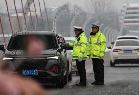 Police on duty in Linyi
