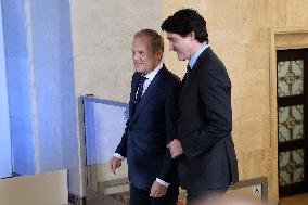 Justin Trudeau And Donald Tusk Provide Statement On Ukraine - Warsaw