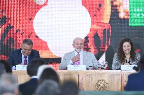 The President Of Brazil, Luiz Inácio Lula Da Silva Attends The Presentation And Press Conference