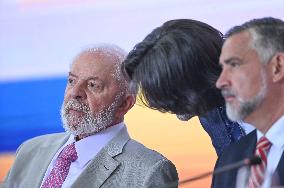 The President Of Brazil, Luiz Inácio Lula Da Silva Attends The Presentation And Press Conference