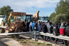 Catalan Farmers Block The AP-7 In Girona