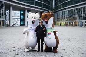 Attilio Fontana Welcomes The Mascots Tina And Milo Of The XXV Olympic And Paralympic Winter Games Milano Cortina 2026 In Milan