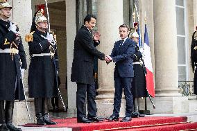 Emmanuel Macron welcomes Qatar’s Emir Sheikh Tamim bin Hamad Al Thani - Paris