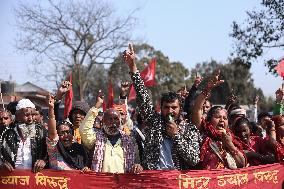 Loan Shark Victims Blows Whistle In A March At Kathmandu.