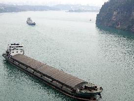 Cargo Ships Pass Through The Three Gorges of the Yangtze River in Yichang