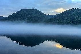 Heavy Fog Envelops Songhua River in Jilin, China