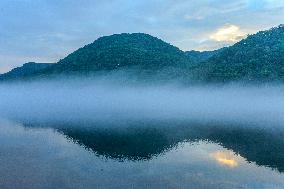 Heavy Fog Envelops Songhua River in Jilin, China