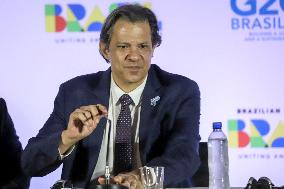 Press conference Fernando Haddad of the Minister of Finance of Brazil at the G20 in São Paulo