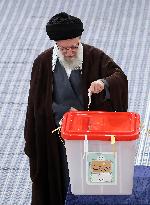 Ayatollah Ali Khamenei Casts His Ballot - Tehran