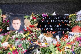 Memorial With Flowers For Alexei Navalny In Amsterdam