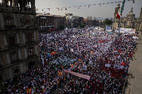 Claudia Sheinbaum, Candidate For The Presidency Of Mexico For The MORENA Party, Begins Her Campaign In The Zócalo Of Mexico City