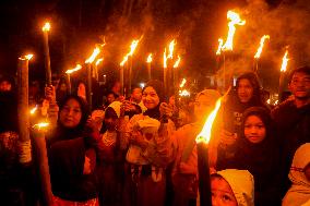 Torchlight Parade Welcoming The Month Of Ramadan 1445 H In Bandung, Indonesia