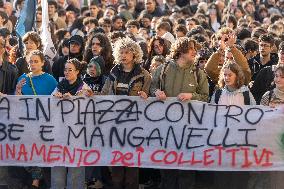 In Pisa The Students' Procession Against Police batons