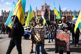 Protest In Solidarity With Ukraine In Krakow