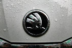 Car Logos In The Rain In Krakow