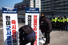 Protest Against South Korea And US Military Forces Joint Exercise In Seoul