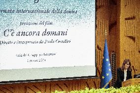 The Actress Paola Cortellesi Presents "C'è Ancora Domani" (There's Still Tomorrow) At The Chamber Of Deputies In Rome