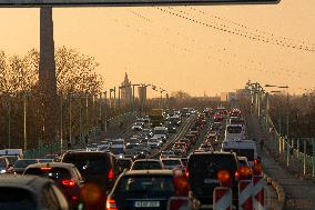 Traffic Jam During The Cologne Local Transit On Strike
