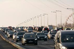 Traffic Jam During The Cologne Local Transit On Strike