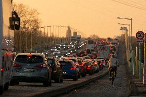 Traffic Jam During The Cologne Local Transit On Strike