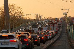 Traffic Jam During The Cologne Local Transit On Strike