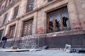 Damage To The National Palace After Ayotzinapa Students Protest