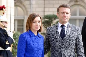 Moldova's President Maia Sandu Meets French President Macron At Elysee Palace In Paris