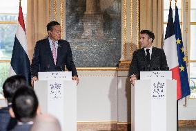 President Macron with Thailand's PM Thavisin Press Conference - Paris