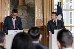 President Macron with Thailand's PM Thavisin Press Conference - Paris