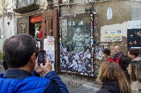 Pro Gaza Stickers Placed Unto Banksy Art Piece - Naples