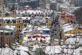 Spring Kyiv covered with snow