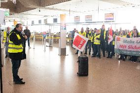 Aviation Security Workers Strike At Cologne Bonn Airport