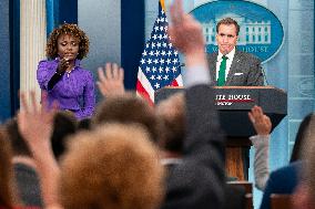 DC: White House press secretary Karine Jean-Pierre and national security communications adviser John Kirby hold daily press brie