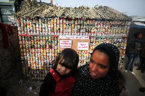 Gaza's Tent of Food Boxes