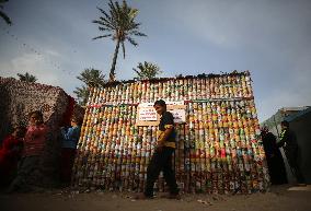 Gaza's Tent of Food Boxes