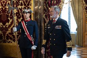 King Felipe Receives Officers On Their 40th Anniversary Of Graduation - Madrid