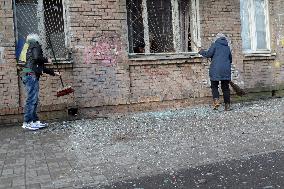 Rocket attack on Kyiv destruction in Podilskyi district