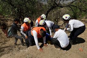 Civil Protection Rescues A Person Who Fell In Cerro De La Estrella, Mexico City