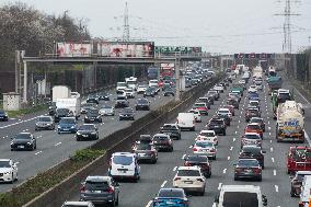 Traffic Jam At Autobahn A3 Ahead Of Easter Holiday Week