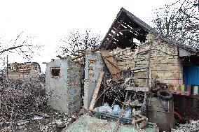 Downed rocket destroyed half street in Hatne near Kyiv