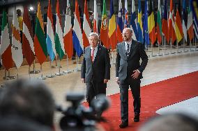Secretary-General Of The United Nations Antonio Guterres And President Of The European Council Charles Michel  At The European C