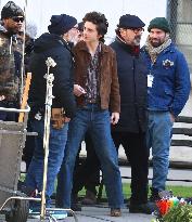 Timothee Chalamet and Edward Norton on set in New York