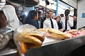 President Macron Visits The Cayenne Fish Market - French Guiana