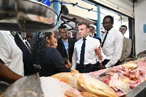 President Macron Visits The Cayenne Fish Market - French Guiana