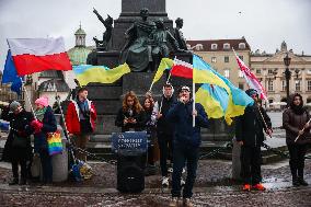 Protest In Solidarity With Ukraine In Krakow, Poland